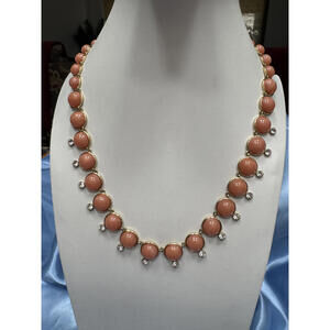Ann Taylor Salmon Colored Cabochons with Rhinestones Gold Tone Collar Necklace